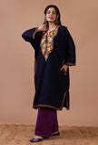 Navy Blue Woolen Ari Embroidered Phiran- Free Size