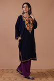 Navy Blue Woolen Ari Embroidered Phiran- Free Size