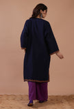 Navy Blue Woolen Ari Embroidered Phiran- Free Size