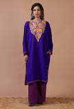 Blue Woolen Ari Embroidered Phiran- Free Size