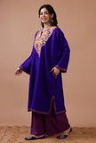 Blue Woolen Ari Embroidered Phiran- Free Size