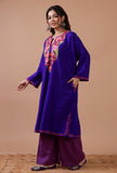 Blue Woolen Ari Embroidered Phiran- Free Size