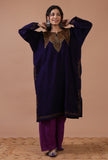 Navy Blue Woolen Sozni Embroidered Phiran- Free Size