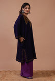 Navy Blue Woolen Sozni Embroidered Phiran- Free Size