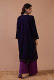 Navy Blue Woolen Sozni Embroidered Phiran- Free Size