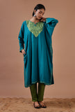 Teal Blue Woolen Ari Embroidered Phiran- Free Size