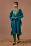 Teal Blue Woolen Ari Embroidered Phiran- Free Size