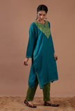 Teal Blue Woolen Ari Embroidered Phiran- Free Size