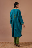 Teal Blue Woolen Ari Embroidered Phiran- Free Size