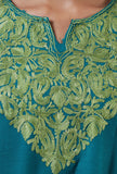 Teal Blue Woolen Ari Embroidered Phiran- Free Size