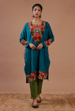 Teal Blue Woolen Ari Embroidered Phiran- Free Size