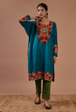 Teal Blue Woolen Ari Embroidered Phiran- Free Size