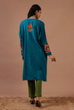 Teal Blue Woolen Ari Embroidered Phiran- Free Size