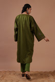 Army Green Woolen Sozni Embroidered Phiran- Free Size