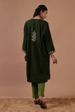 Olive Green Woolen Ari Embroidered Phiran- Free Size