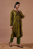 Sage Green Woolen Sozni Embroidered Phiran- Free Size