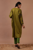 Sage Green Woolen Sozni Embroidered Phiran- Free Size