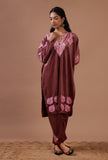 Rosy Finch Velvet Ari Embroidered Kurta, Pant And Dupatta Set- Free Size