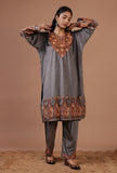 Grey Velvet Ari Embroidered Kurta & Pant Set- Free Size