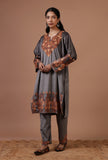 Grey Velvet Ari Embroidered Kurta & Pant Set- Free Size