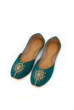 Kalika Teal Raw Silk Zardozi Juttis