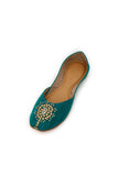 Kalika Teal Raw Silk Zardozi Juttis