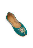 Kalika Teal Raw Silk Zardozi Juttis