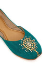 Kalika Teal Raw Silk Zardozi Juttis