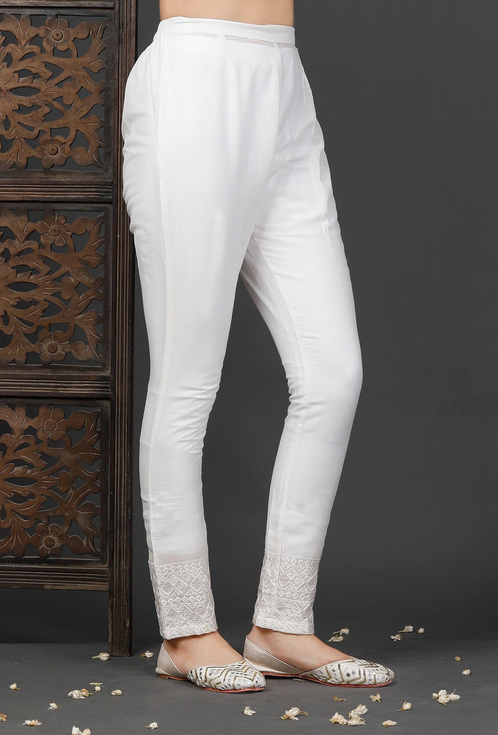 Buy Marshmallow White Solid Slim Pants Online - Shop for W