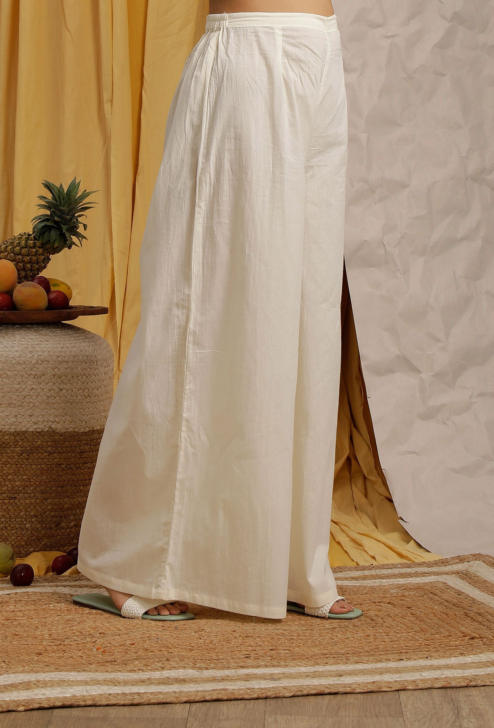Vastraa Fusion Womens Regular Fit Cotton Chikan Palazzo  OffWhite  Manufacturer Supplier from Delhi India