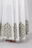 Sage Green Floral Hand-Block Printed Cotton Flared Palazzo