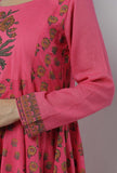 Set of 3: Raisa Pink Floral Hand-Block Printed Kota Anarkali with Plain Cotton Chooridar and Floral Hand-Block Printed Kota Dupatta
