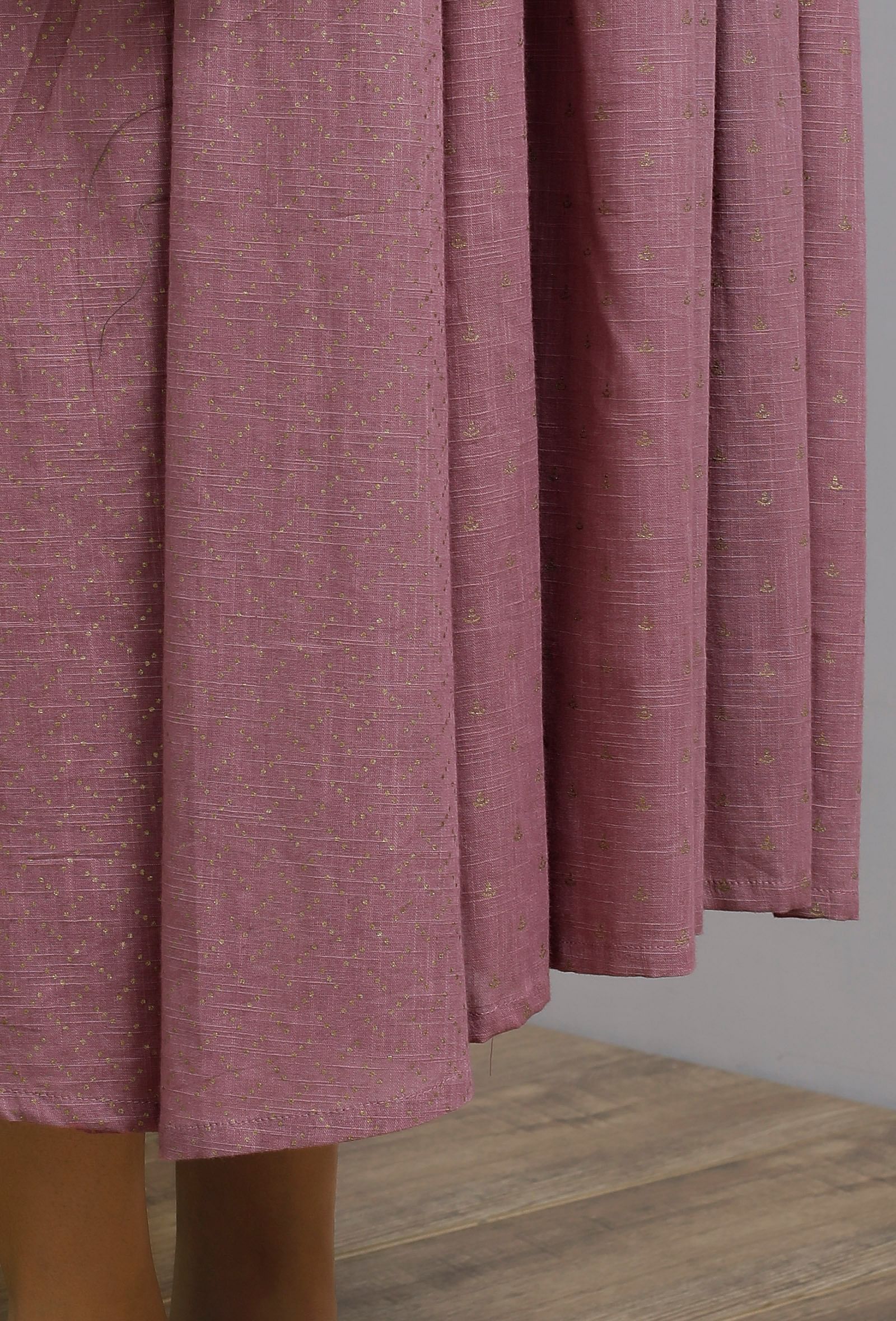 Onion Pink Hand-Block Printed Box Pleated A Line Dress – TJORI
