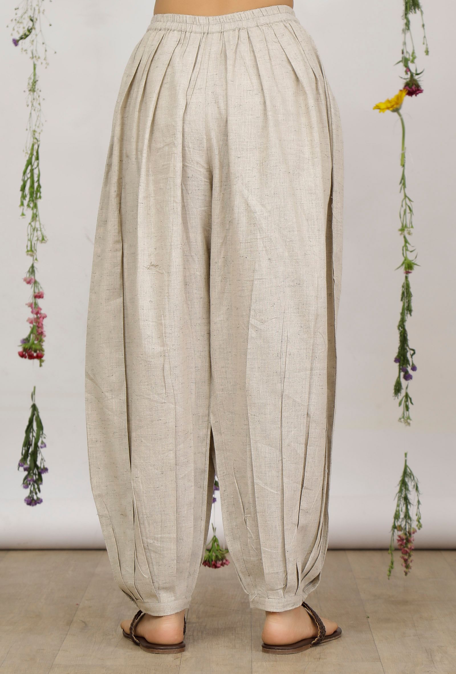 White Patchwork Linen Harem Pants for Summer