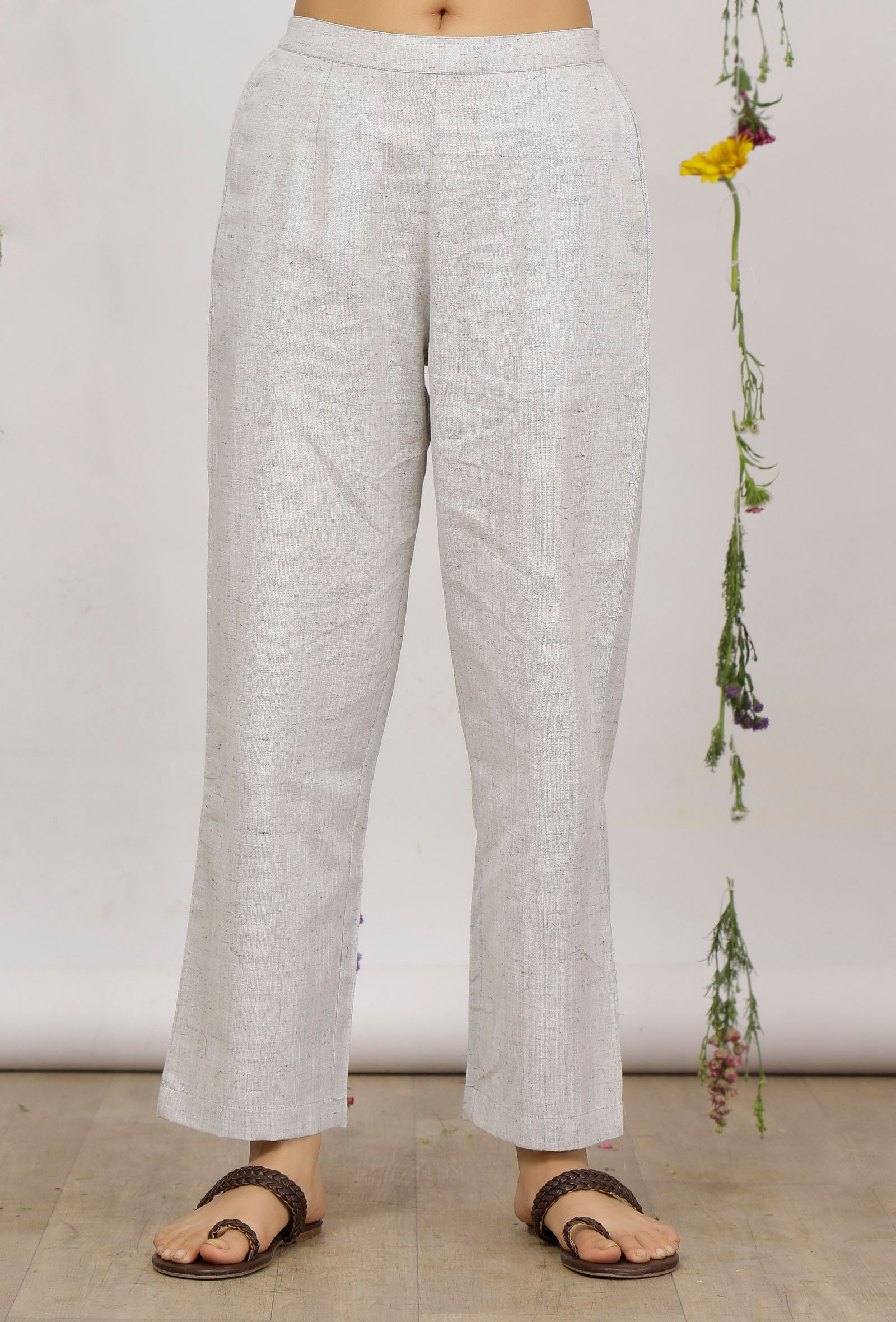 Grey Cotton Khaadi Straight Pants – TJORI