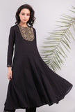 Black Flared Kalidar Kantha Kurta Dress