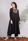 Black Flared Kalidar Kantha Kurta Dress