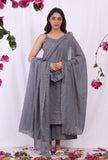 Grey embroidered Kota Dupatta