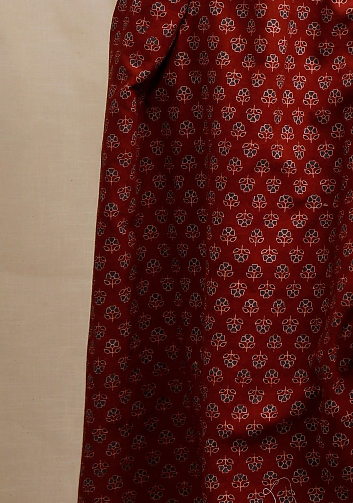 Red Ajrakh Print Straight Kurta – TJORI