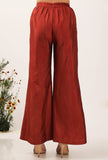 Set Of 2: Solid Rust Silk Blouse & Silk Pallazo Pants