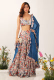 Bella Blue Organza Dupatta With Ruffle Details