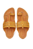 Samaksh Beige Pure Leather Kolhapuri Flats