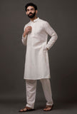 Set of 2: White Cotton Silk Check Kurta Pajama