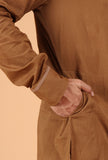 Tan Brown Cotton Mulmul Mid-Length Kurta & Pant