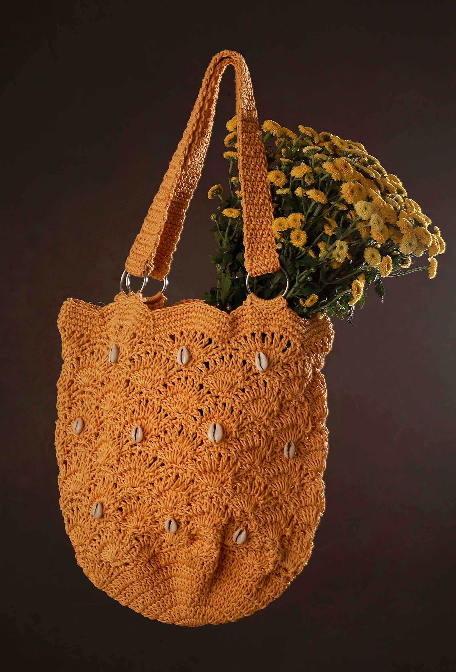Yellow Boho Macrame Sling Bag  Buy ladies bag online  Handmade gifts  online  Home decor products online